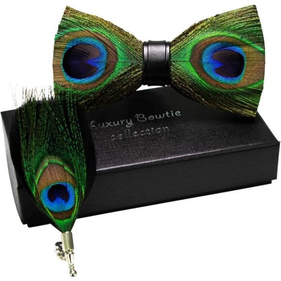 Handmade Feather Pre-tied Bow tie and Brooch Sets for Men - Picture 2 of 7